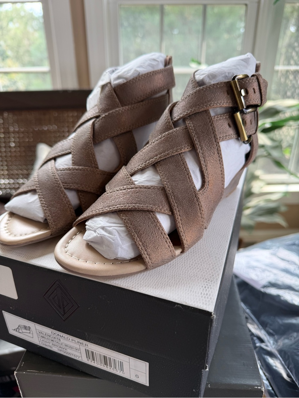 Donald J. Pliner Woven Buckle Sandals in Taupe